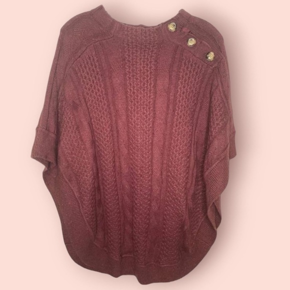 Talbots Cable Knit Button Collar Round  Hem Poncho, Size S - Picture 2 of 6